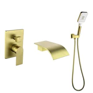 Wall Mount Single-Handle 3-Spray Tub and Shower Faucet with Handheld Shower Head in Brushed Gold (Valve Included)