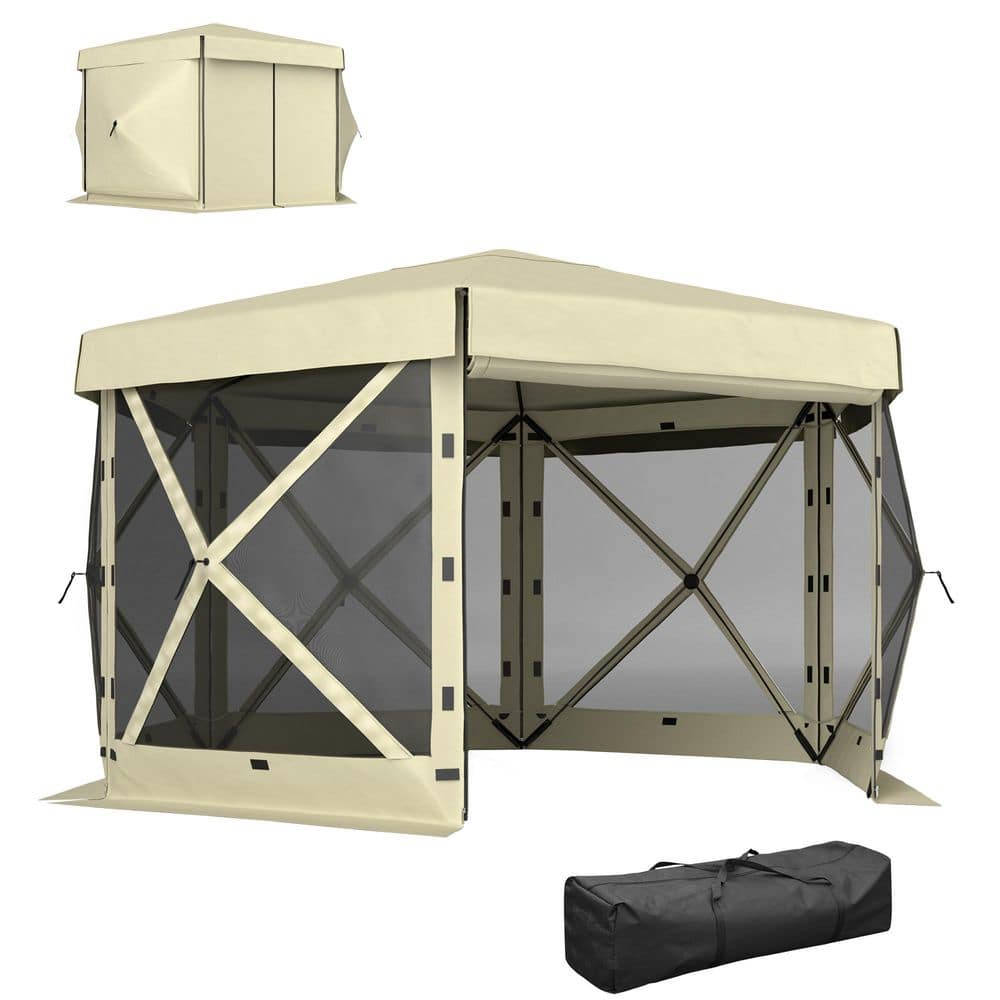 12 ft. x 12 ft. Beige Hexagonal Pop Up Gazebo Canopy Tent with 5-Sidewalls,