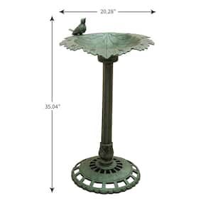 35 in. Tall Plastic Green Lightweight Leaf Design Birdbath and Birdfeeder with Bird Outdoor Garden Porch Decor