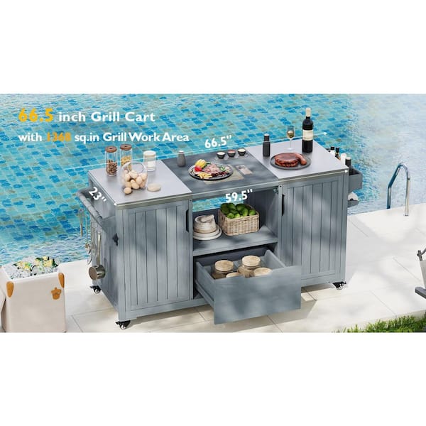 66.5 in. Blue Outdoor Grill Table for Big Green Egg-21-22 in