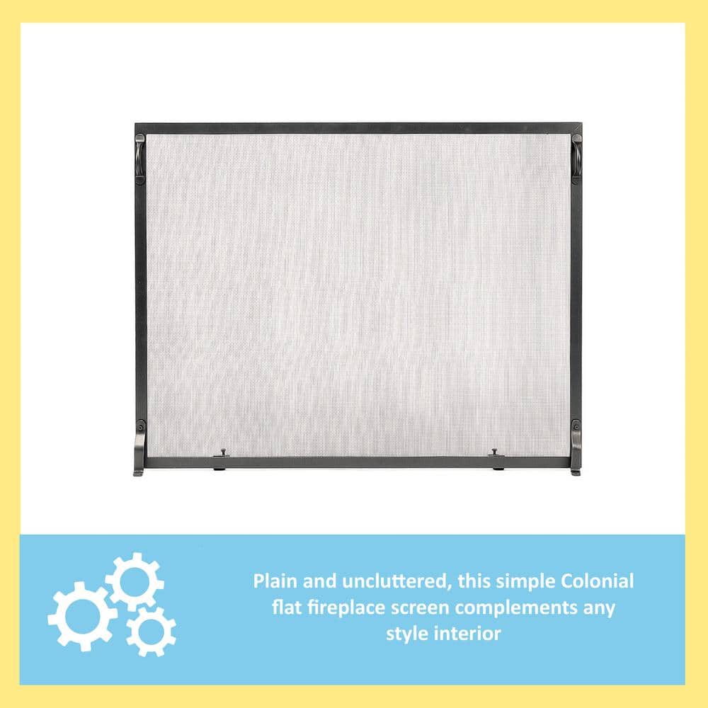 Graphite Wrought Iron Single Panel Fireplace Screen with Mesh Door
