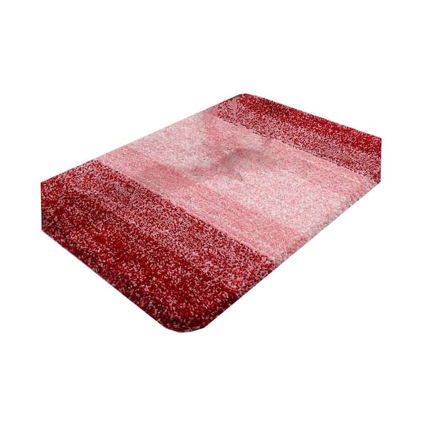 Afoxsos 36"x24" Red Stripe Microfiber Rectangular Shaggy Bath Rugs