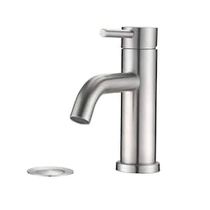 Single Hole Single Handle Bathroom Faucet whit Pop-Up Sink Drain Stopper and Deck Plate in Brushed Nickel