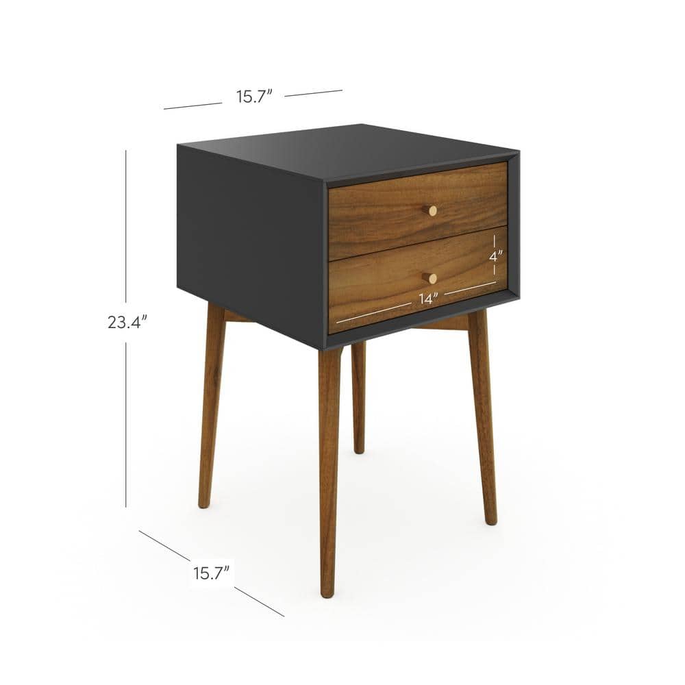 Harper Black and Brown MDF Nightstand with Pinewood Legs, Set of 2