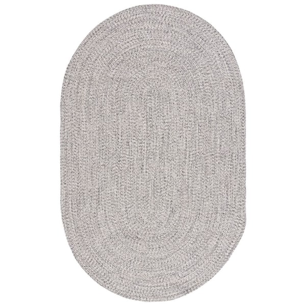 Braided Gray/Ivory 5 ft. x 8 ft. Machine Washable Concentric Woven Oval Area Rug