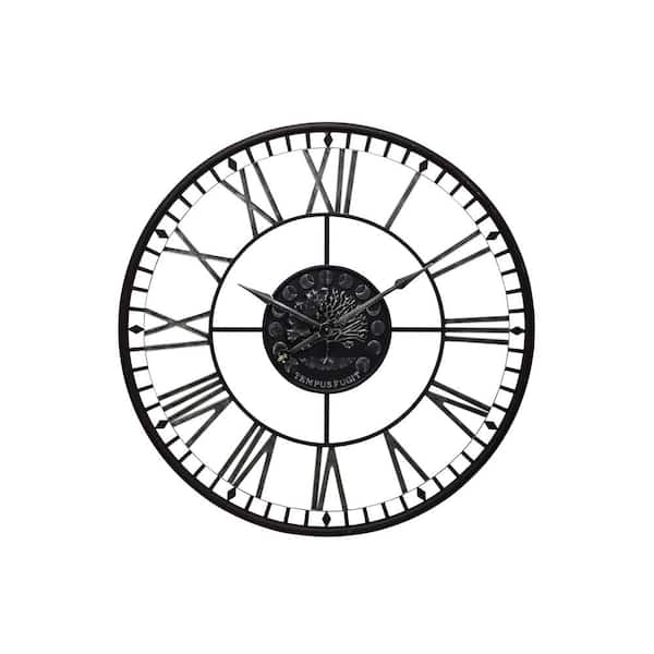 StyleCraft Roman Numeral Analog Aged Black Metal Wall Clock