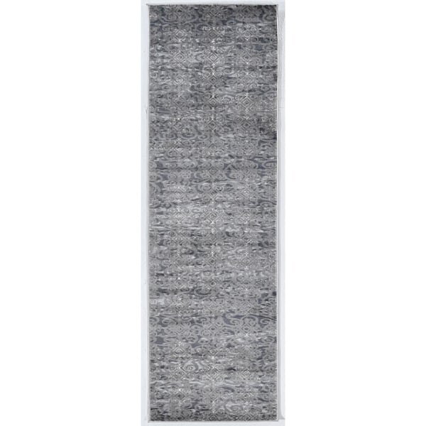 Linon Home Decor Crop Clara Grey and Blue 2 ft. x 10 ft. Runner Rug