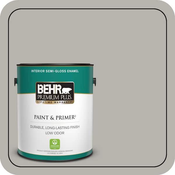 BEHR PREMIUM PLUS 1 gal. #PPU24-11 Greige Semi-Gloss Enamel Low Odor Interior Paint & Primer
