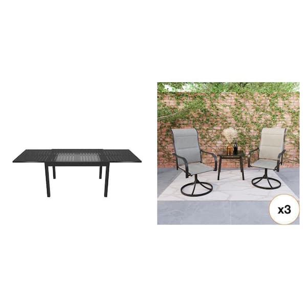 360° Swivel Patio Dining Chairs (Set of 2) and 53 in. to 106 in. Extendable Outdoor Dining Table Combo