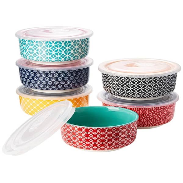 6 fl. oz. Vibrant Color Ceramic Ramekins with Lids for Baking and Serving Set of 6 Dessert Sets