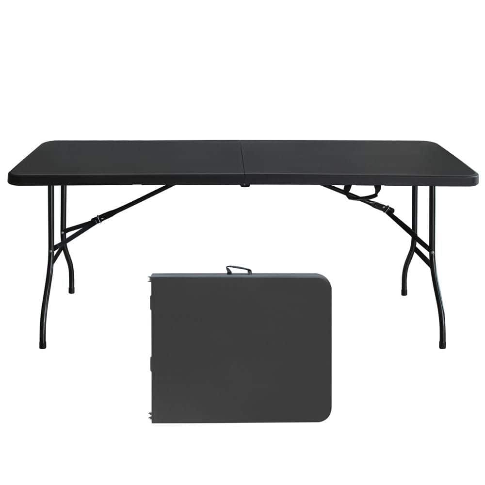 Folding Camping Table, 71 in. Black Rectangle Steel High Load Bearing Fold Up Table Outdoor Portable Picnic Table CampingTable003 - The Home Depot