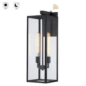 Martin 25 in. 2-Light Matte Black Hardwired Outdoor Wall Lantern Sconce with Dusk to Dawn