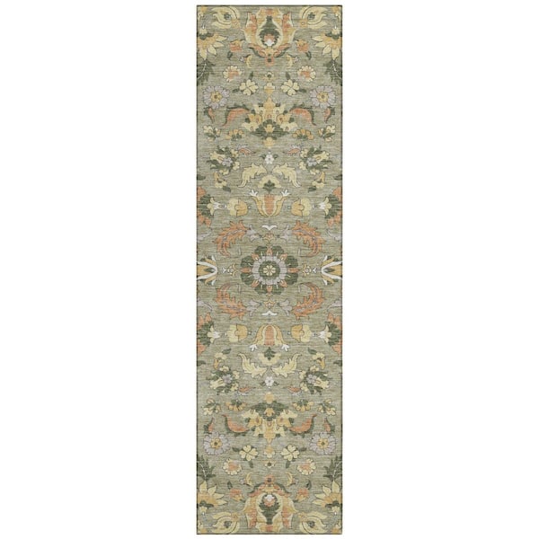 Chantille Machine Washable Indoor/Outdoor Abstract ACN2473 Sage 2 ft. x 7 ft. Runner Rug