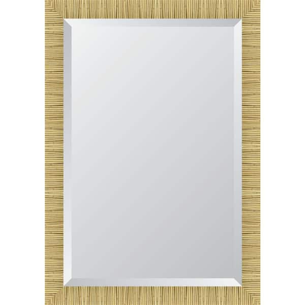 Melissa Van Hise Rattan Design 29 in. W x 41 in. H Rectangle Golden Brown Framed Mirror