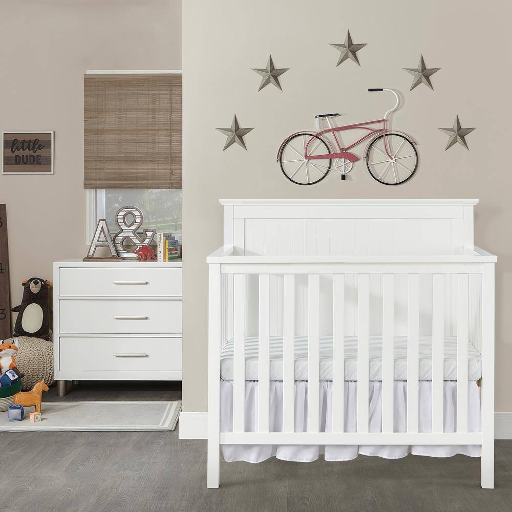 Ava White Pinewood 4-in-1 Convertible Mini Crib