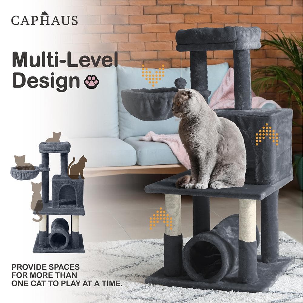 40'' Light Gray Multi-Level Cat Activity Tree with Sisal Posts