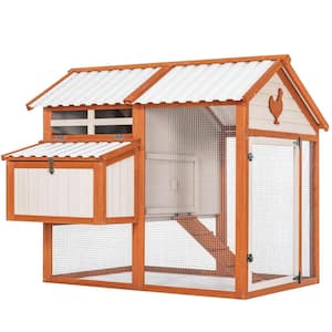 Any 56 in. W x 49 in. D x 49 in. H Mesh Poultry Fencing, Large Wood Chicken Coop Backyard with Nesting Box in Beige