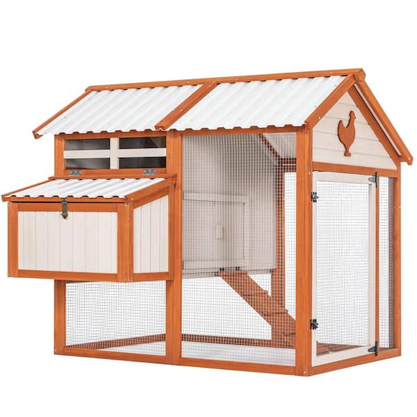 Miscool Any 56 in. W x 49 in. D x 49 in. H Mesh Poultry Fencing, Large Wood Chicken Coop Backyard with Nesting Box in Beige