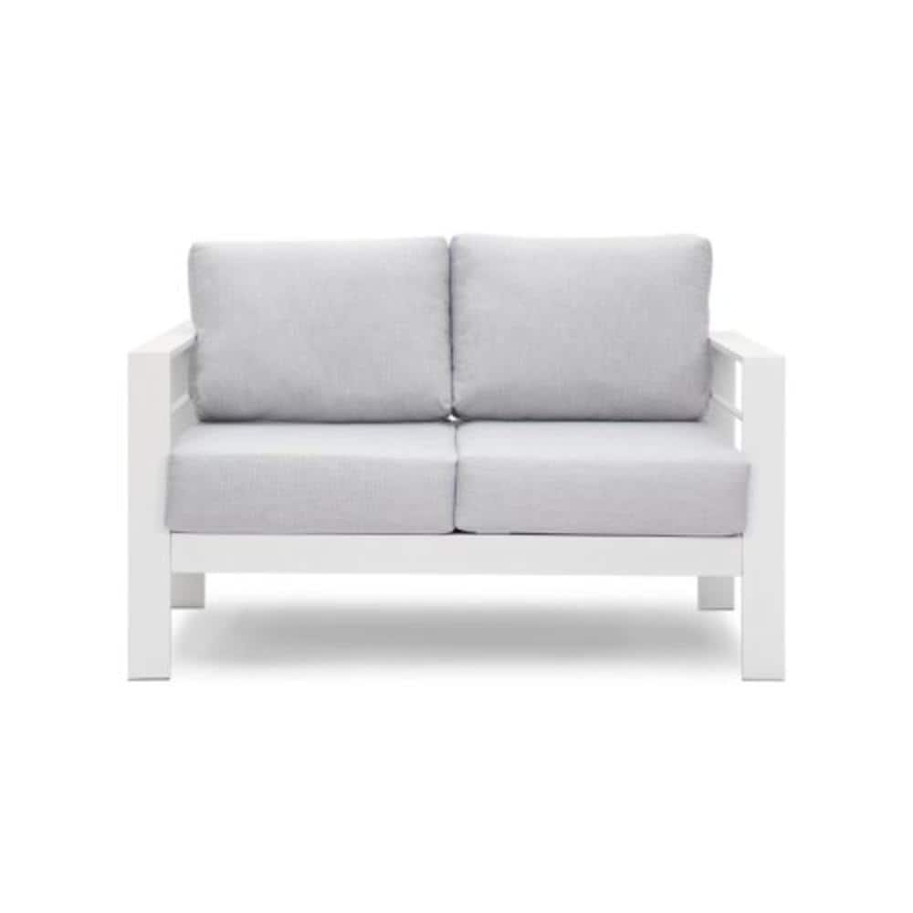 50 inch All-Weather Aluminum Patio Loveseat with Light Gray Cushions and White Frame price history on PriceWatchPro