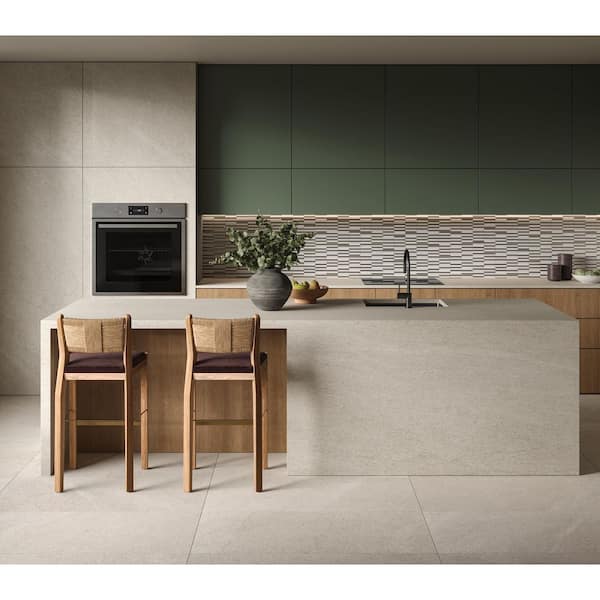 Kaikos 3/8" x 4" Stacked Glass and Stone Mosaic in Grey and Oriental White (9.682 sq. ft. /Case)