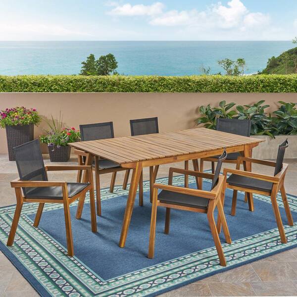 Noble House Copperfield Teak Brown 7-Piece Wood Rectangular Outdoor Dining Set