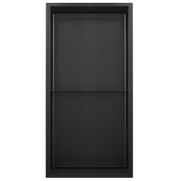 12 in. W x 24 in. H x 4 in. D 18-Gauge Stainless Steel Double Shelf Bathroom Shower Wall Niche in Matte Black