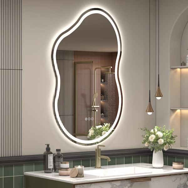 24 in. W x 40 in. H Irregular Frameless LED Lighted Anti-Fog Tempered Glass Asymmetrical Wall Bathroom Vanity Mirror