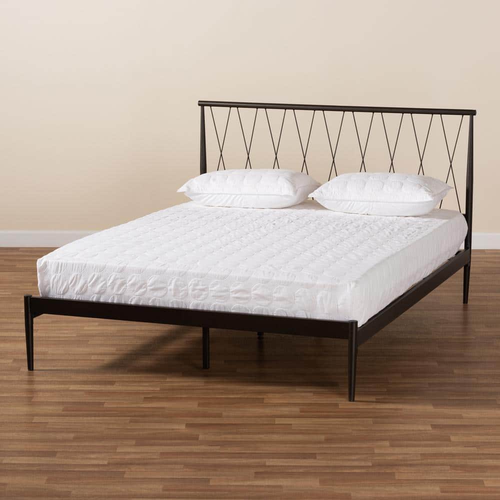 Full Black Metal Platform Bed with Crisscross Headboard