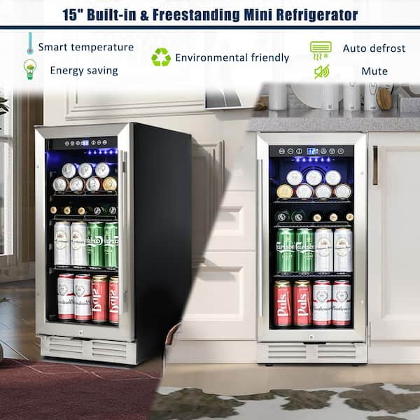 COSTWAY 120 Can Mini Beverage Fridge, Freestanding Beverage Refrigerator  Cooler with Glass door, Removable Shelves for Soda Beer Wine, Small Drink  Bar