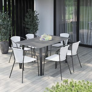 7-Piece Wicker Outdoor Dining Set with White Armchairs