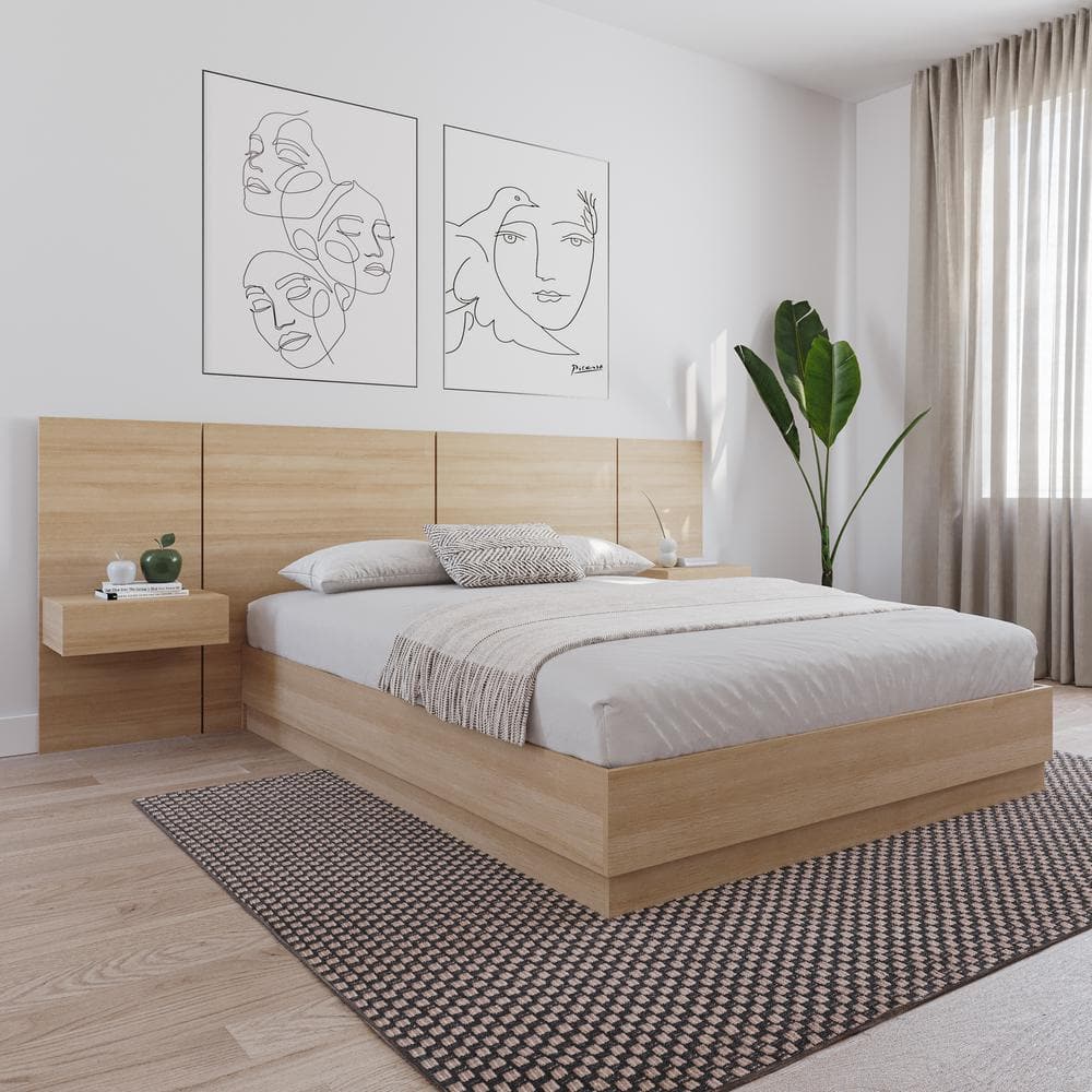 Natural Blonde Oak Floating Nightstand with Drawer