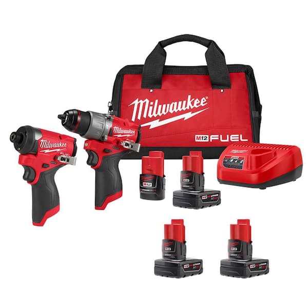 M12 FUEL 12-Volt Lithium-Ion Brushless Cordless Hammer Drill and Impact Driver Combo Kit w/4 Batteries and Bag (2-Tool)