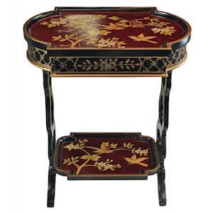 The Terrace of Shanghua Asian 24 in. Multi-Colored Standard Novelty Top Wood Lacquered Side Table