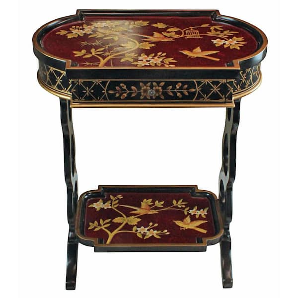 Design Toscano The Terrace of Shanghua Asian 24 in. Multi-Colored Standard Novelty Top Wood Lacquered Side Table