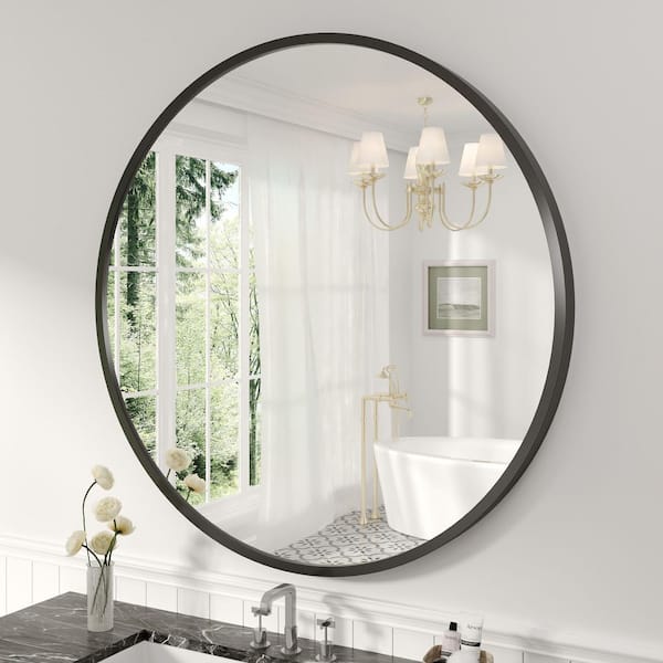 48 in. W x 48 in. H Round Aluminum Alloy Framed French Cleat Mounted Wall Decor Bathroom Vanity Mirror in Matte Black