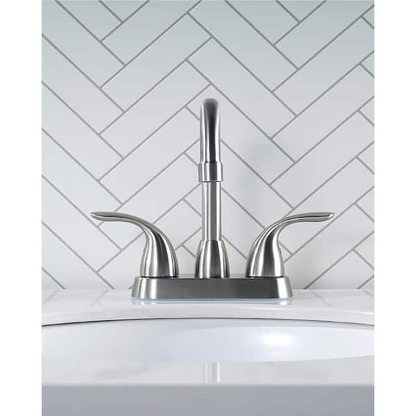 4 in. Centerset Double Handle High Arc Bathroom Faucet with Drain Kit Included in Brushed Nickel