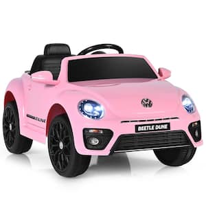 12-Volt Kids Ride On Car Licensed Volkswagen Beetle with Remote Control and Music Pink