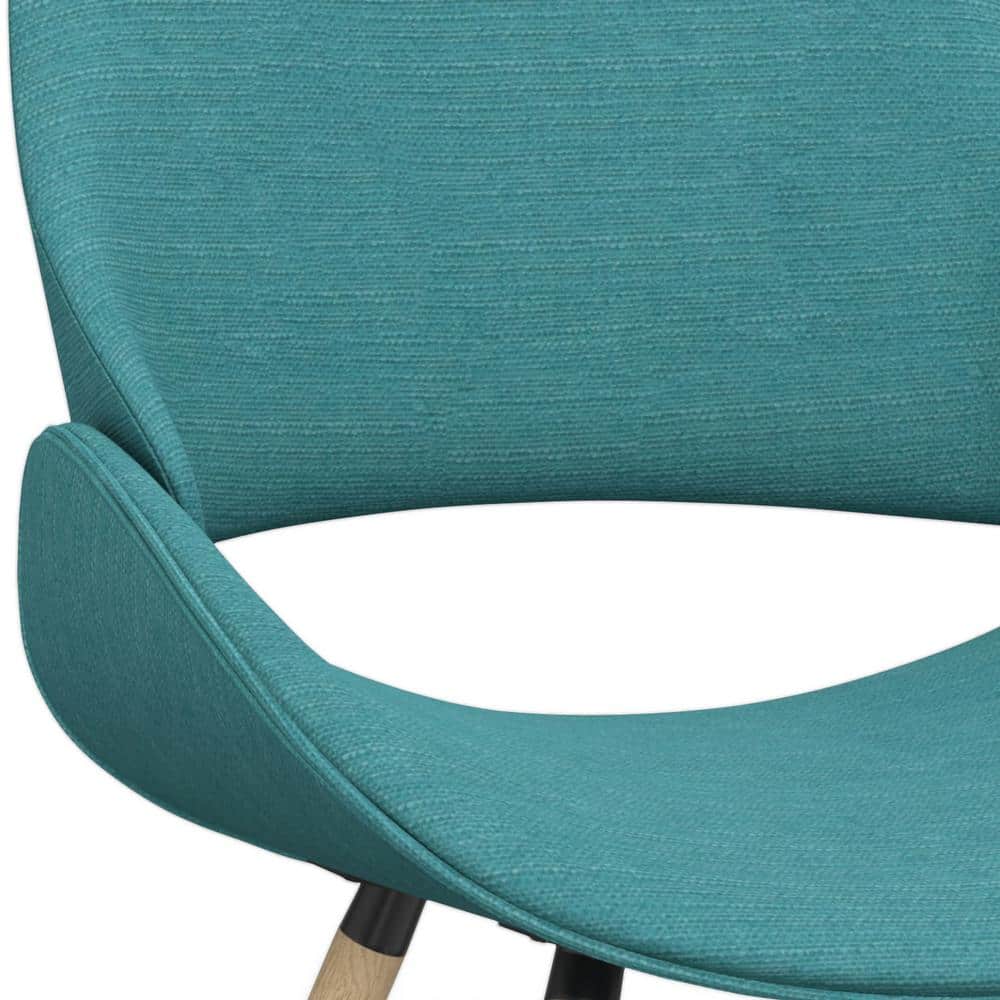 Turquoise Blue Linen Upholstered Side Chair with Natural Oak Legs