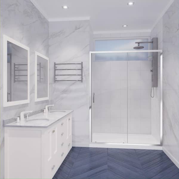 Halberd Series 48 in. x 72 in. H Sliding Framed Shower Door in Polished Chrome with Tsunami Guard Tempered Glass