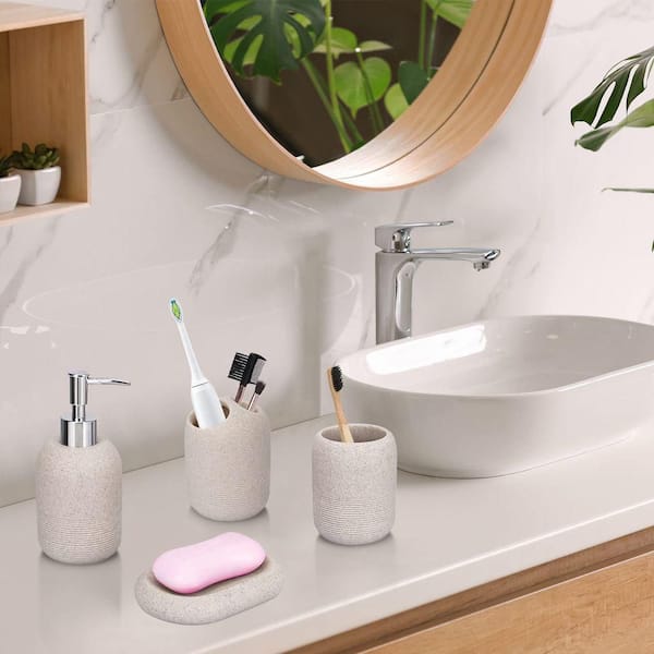 iMucci 4 Piece Beige Bathroom Accessories Set Modern Geometric