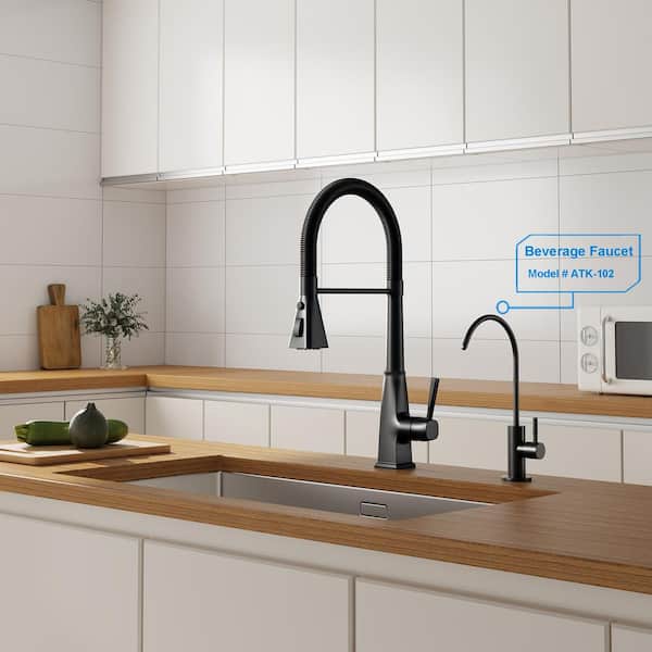 3-Mode Spray Single Handle Pull Down Sprayer Kitchen Faucet with Beverage Faucet in Matte Black