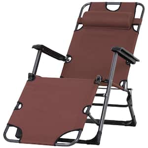 Metal Frame Outdoor Pool Sun Lounger Reclining Chair 120°/180° with Comfy Head Pillow and Reclining Design, Brown