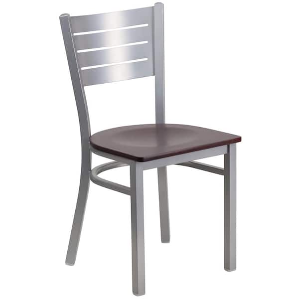 Flash Furniture Hercules Mahogany Wood Seat/Silver Frame Side Chair