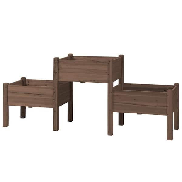 Oyezvary 72.5 in Brown Wood Rectangular Raised Garden Bed with 3 Planter Box with Drainage Holes for Vegetables, Herb and Flowers