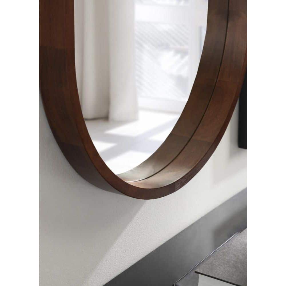 Walnut Brown Capsule Wall Mirror with Poplar Wood Frame, 24x36