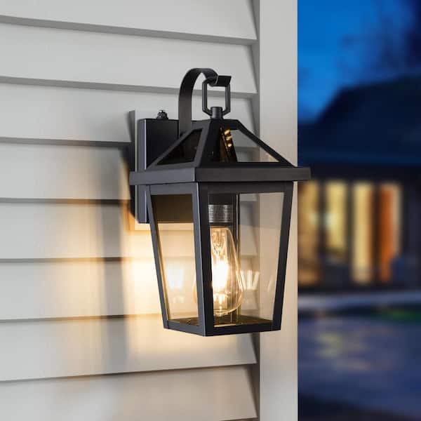 Hawaii 13.5 in. H 1-Bulb Black Hardwired Outdoor Sconce Dusk to Dawn Wall Lantern Sconce