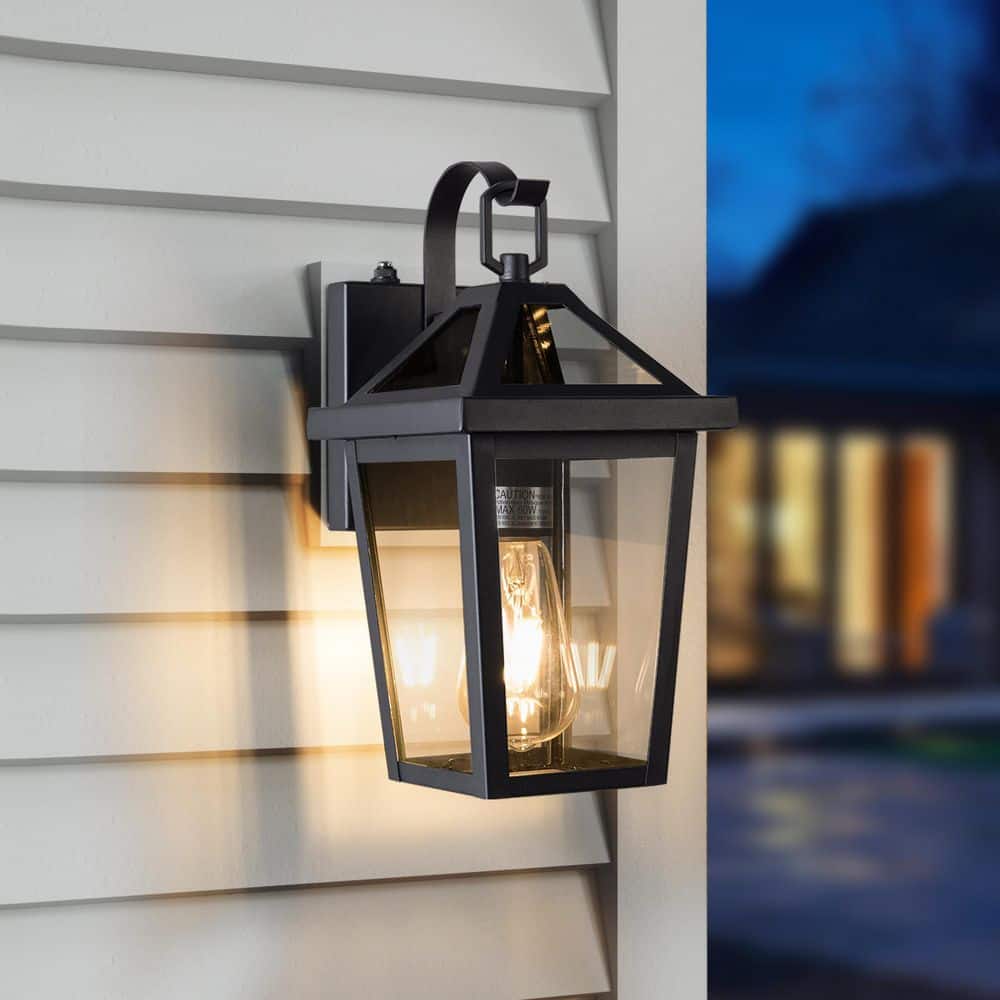 Hawaii 13.5 in. H 1-Bulb Black Hardwired Outdoor Sconce Dusk to Dawn Wall Lantern Sconce price history on PriceWatchPro