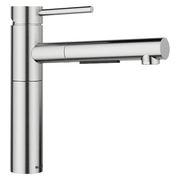 Alta II 8.9 in. H Pull Out Sprayer Kitchen Faucet in PVD Steel with 140° Spout Swivel