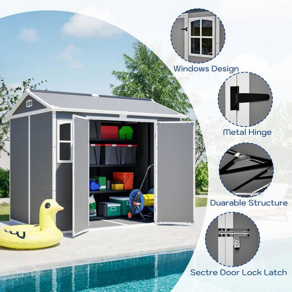 8 ft. Wx6 ft. D Plastic Utility Lockable Storage Shed with Floor