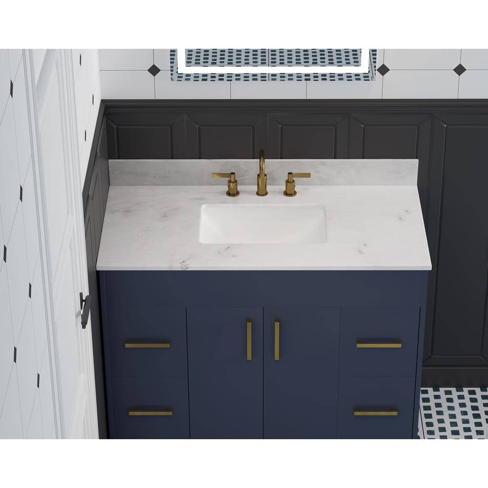 43'' White Marble Single Vanity Top with Ceramic Sink